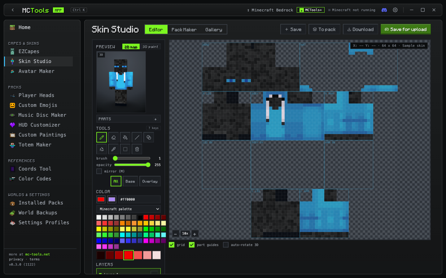 MC Tools desktop app home screen